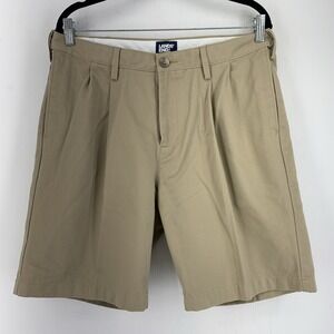 Lands End Mens 34 Traditional Fit Pleated Chino Shorts Elastic Waist‎ Preppy Tan